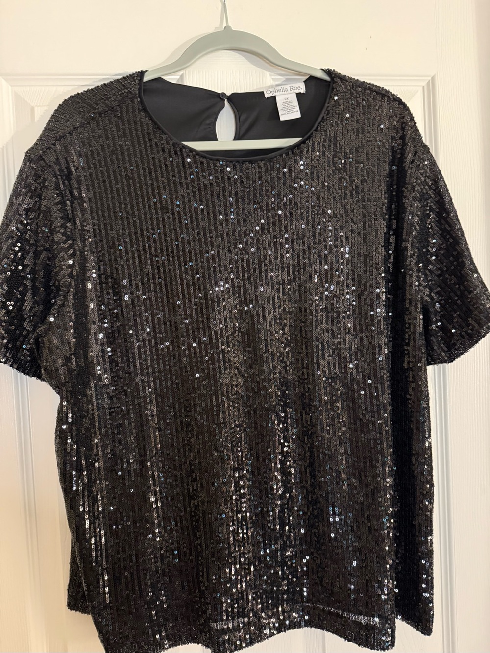 Ophilia Rose Black Sequin Short Sleeve Top